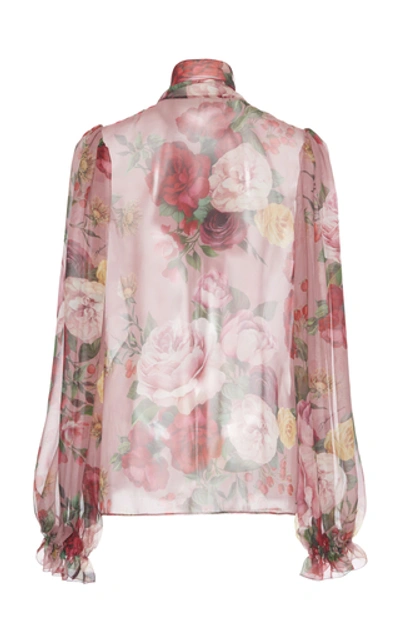Shop Dolce & Gabbana Printed Pussy-bow Silk-chiffon Blouse In Floral