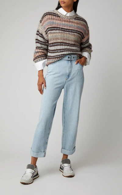 Shop Brunello Cucinelli Belted High-waisted Cropped Straight-leg Jeans In White