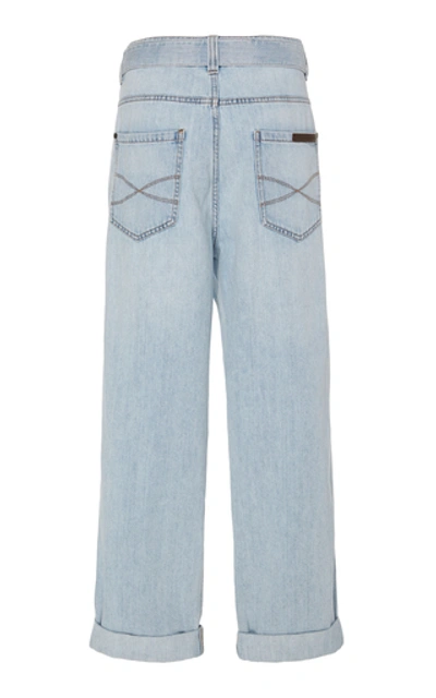 Shop Brunello Cucinelli Belted High-waisted Cropped Straight-leg Jeans In White