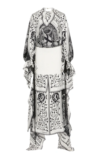 Shop Lanvin Printed Silk Halter-neck Maxi Dress In Black/white