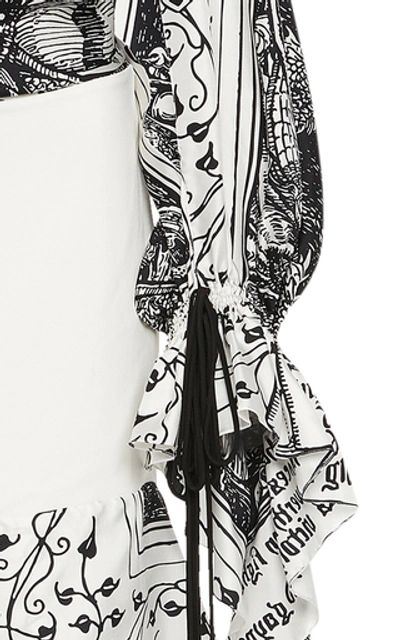Shop Lanvin Printed Silk Halter-neck Maxi Dress In Black/white