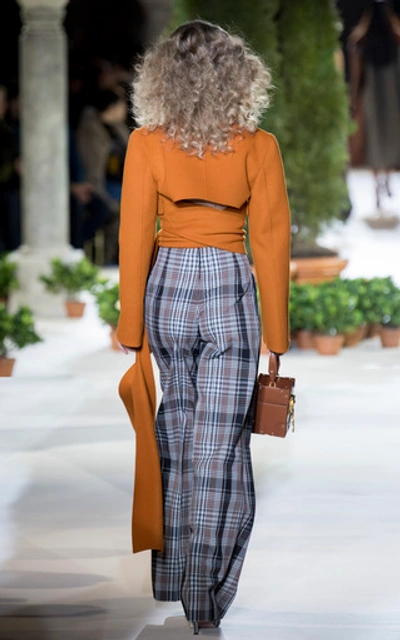 Shop Oscar De La Renta Plaid Virgin Wool Wide-leg Pants In Orange