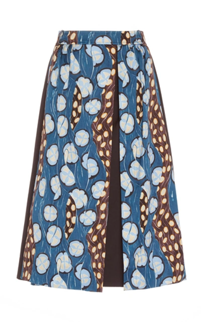 Shop Alexandre Blanc Patterned Crepe De Chine Skirt In Brown
