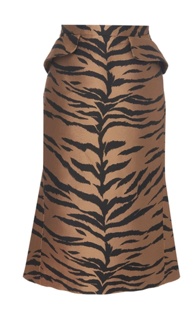 Shop Carolina Herrera Tiger Printed Jacquard Midi Skirt In Animal