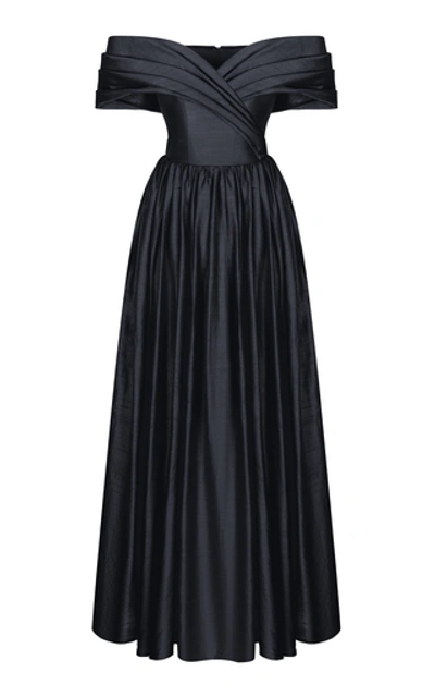 Shop Rasario Off-the-shoulder Silk Corset Gown In Black