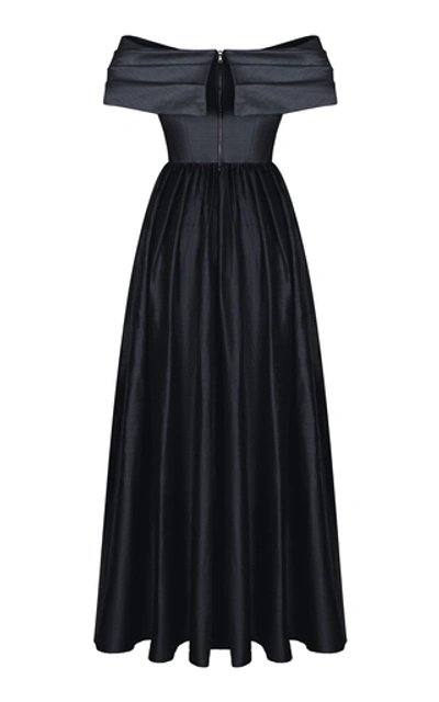 Shop Rasario Off-the-shoulder Silk Corset Gown In Black