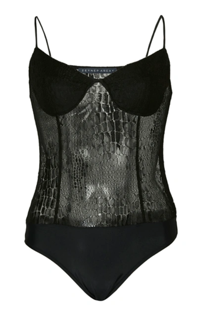 Shop Zeynep Arcay Lace Bodysuit In Black