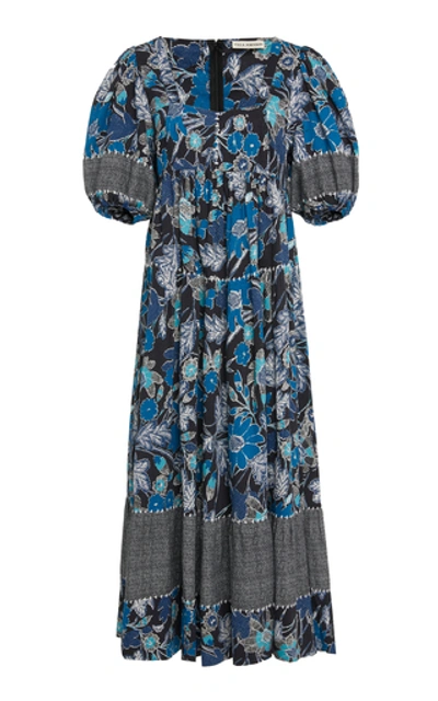 Shop Ulla Johnson Nora Printed Cotton-blend Midi Dress In Blue
