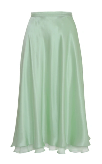 Shop Anouki Layered Silk And Chiffon Midi Skirt In Green