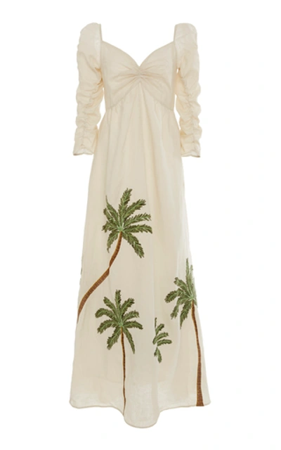 Shop Agua By Agua Bendita America Palm-detailed Linen Dress In Neutral