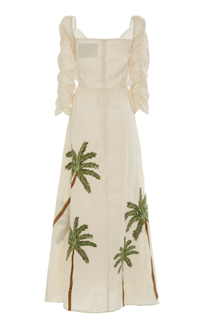 Shop Agua By Agua Bendita America Palm-detailed Linen Dress In Neutral