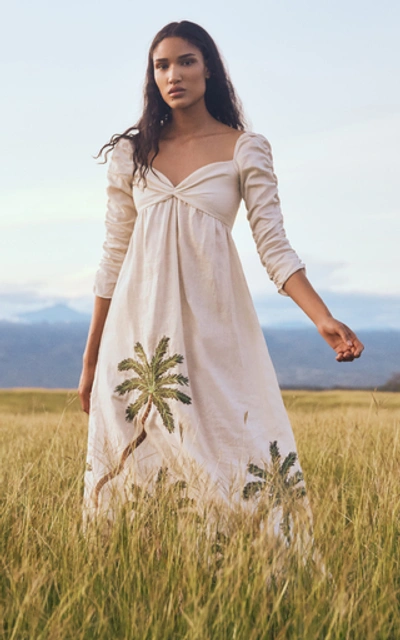 Shop Agua By Agua Bendita America Palm-detailed Linen Dress In Neutral