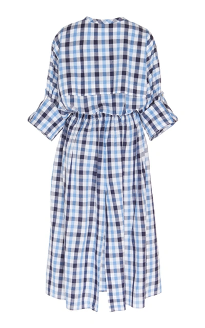 Shop Martin Grant Checked Cotton-linen Midi Shirt Dress In Multi