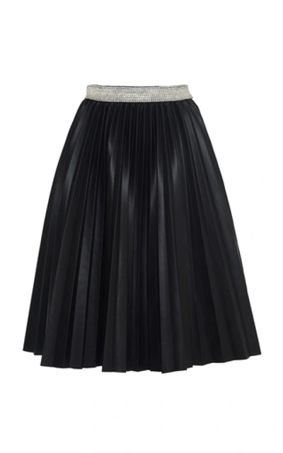 Shop Anouki Pleated Crystal-embellished Leather-effect Skirt In Black