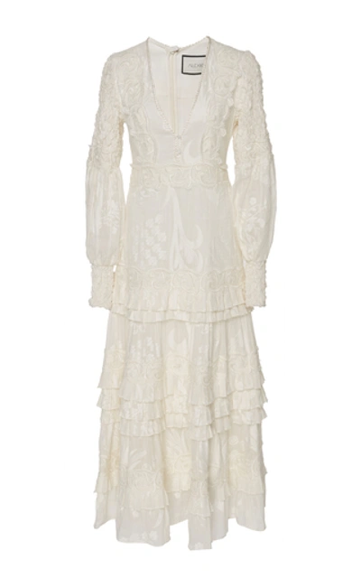 Shop Alexis Gallinda Tiered Linen And Silk Blend Midi Dress In White