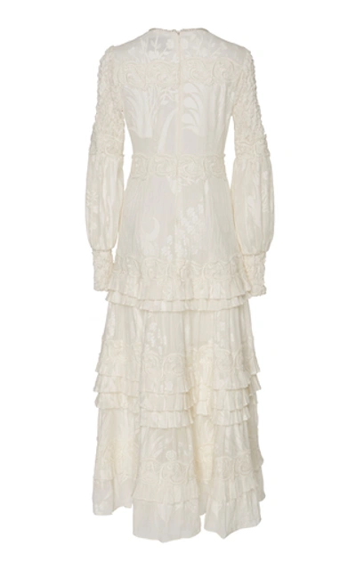 Shop Alexis Gallinda Tiered Linen And Silk Blend Midi Dress In White