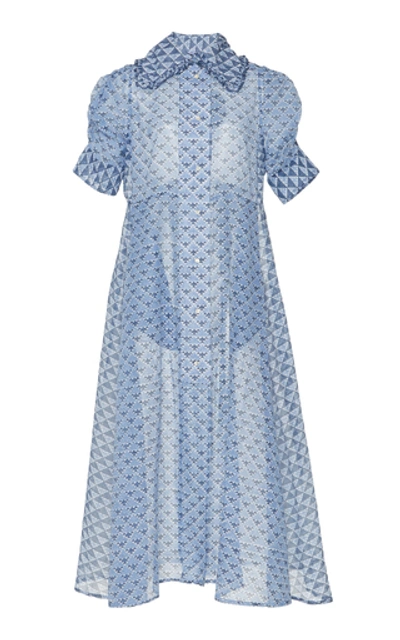 Shop Thierry Colson Tiffen Printed Cotton And Silk-blend Midi Dress In Blue