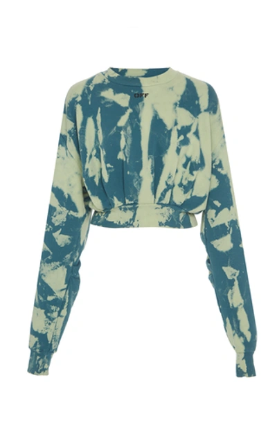 Shop Off-white Printed Cropped Cotton Sweatshirt In Blue