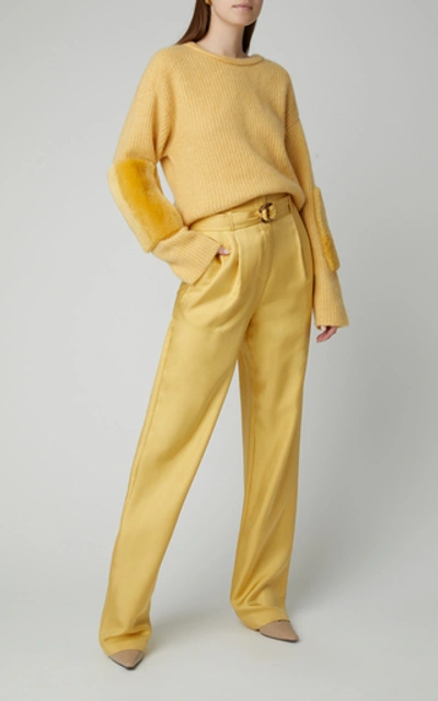 Shop Sally Lapointe Paneled Shearling And Cashmere-blend Sweater In Yellow