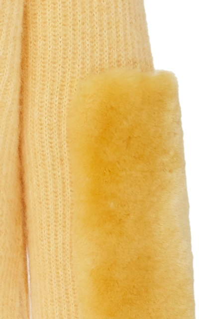 Shop Sally Lapointe Paneled Shearling And Cashmere-blend Sweater In Yellow