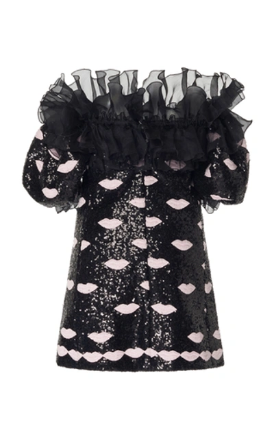 Shop Giambattista Valli Off-the-shoulder Sequined Mini Dress In Print