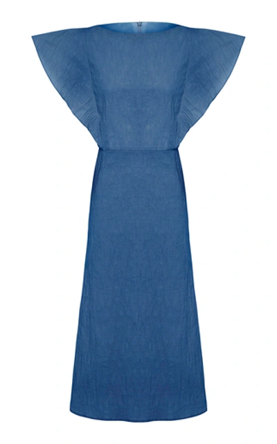 Shop Anna Quan Zara Cotton-blend Midi Dress In Blue