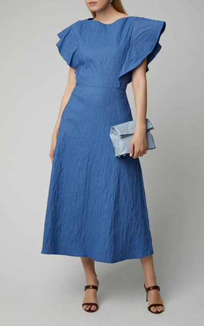 Shop Anna Quan Zara Cotton-blend Midi Dress In Blue