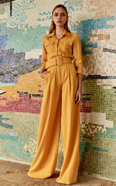 Shop Andres Otalora Mendoza Jumpsuit With Belt In Yellow