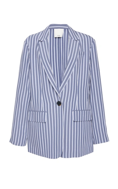 Shop Tibi Stripe Oversized Twill Blazer In Blue