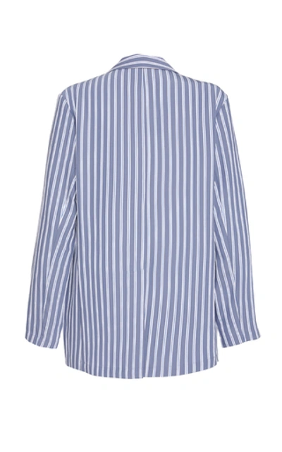 Shop Tibi Stripe Oversized Twill Blazer In Blue