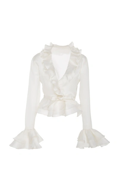 Shop Andres Otalora Mariara Ruffle Blouse In White