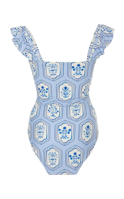 Agua By Agua Bendita Nativa Ruffled Printed Swimsuit In Print