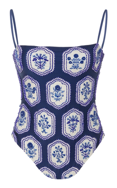 Shop Agua By Agua Bendita Nativa Beaded Embroidered Swimsuit In Print