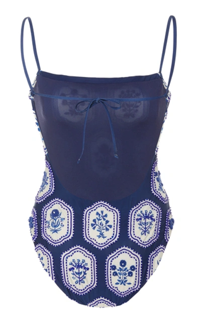 Shop Agua By Agua Bendita Nativa Beaded Embroidered Swimsuit In Print