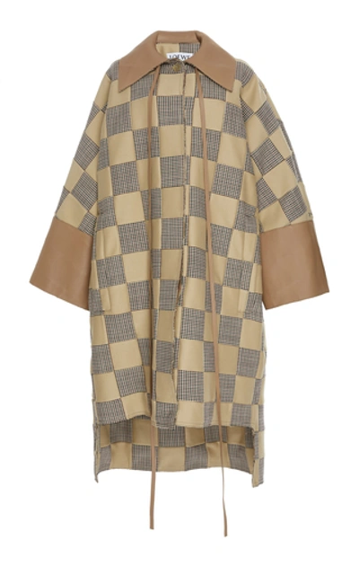 Shop Loewe Oversized Checkered Leather-trimmed Coat In Neutral