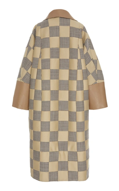 Shop Loewe Oversized Checkered Leather-trimmed Coat In Neutral