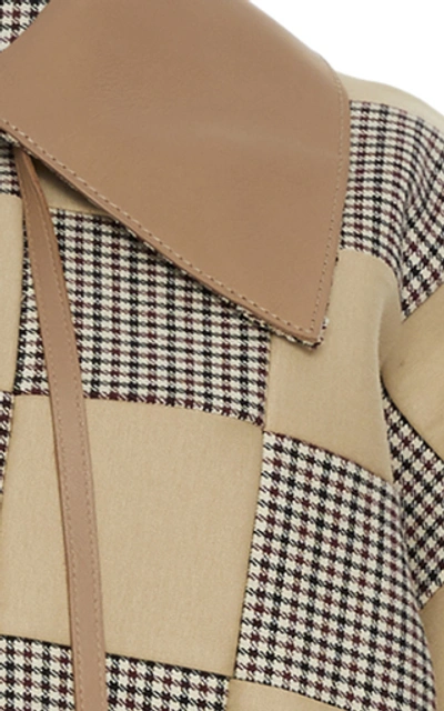 Shop Loewe Oversized Checkered Leather-trimmed Coat In Neutral