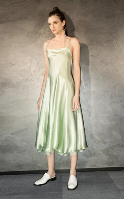 Shop Anouki Layered Crystal-embellished Silk Midi Dress In Green