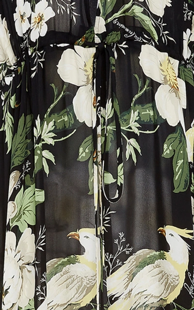 Shop Carolina Herrera Midnight Garden Silk Floral Caftan With Drawstring In Black