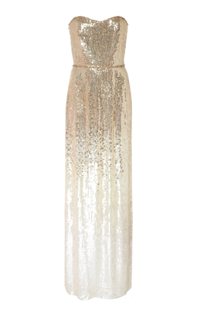 Shop Jenny Packham Rafela Ombre Chiffon Sequined Gown In Gold