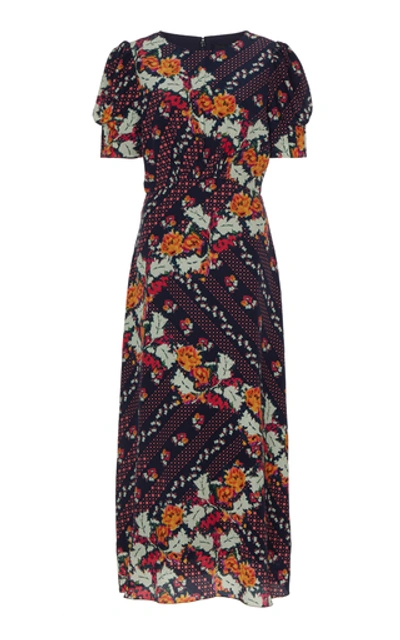 Shop Saloni Bianca Printed Silk-georgette Midi Dress In Multi