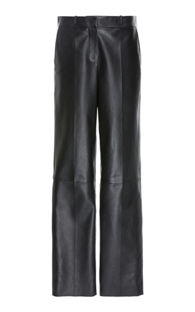 Shop Loewe Leather Straight-leg Pants In Black