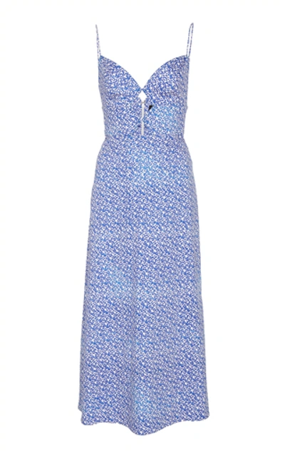 Shop Saloni Jana Animal-print Cotton Midi Dress In Blue