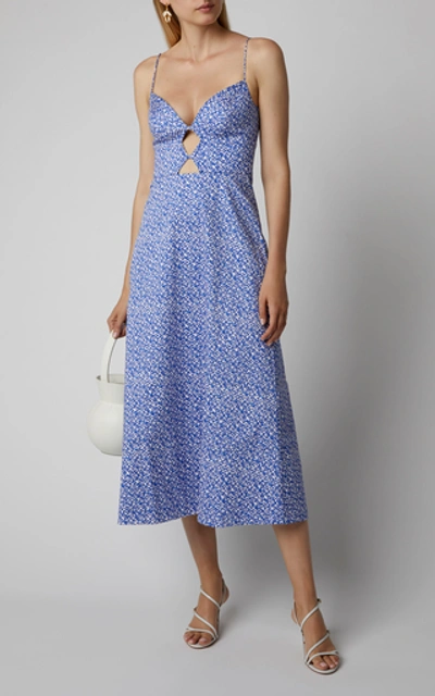 Shop Saloni Jana Animal-print Cotton Midi Dress In Blue