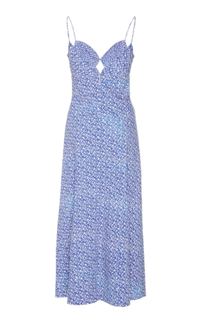 Shop Saloni Jana Animal-print Cotton Midi Dress In Blue