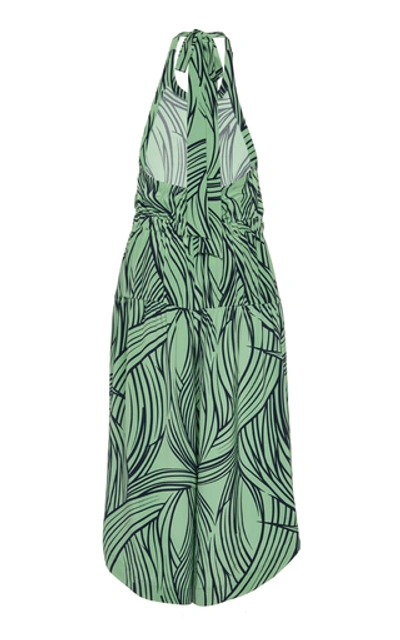 Shop Tibi Printed Halterneck Silk Jumpsuit In Green