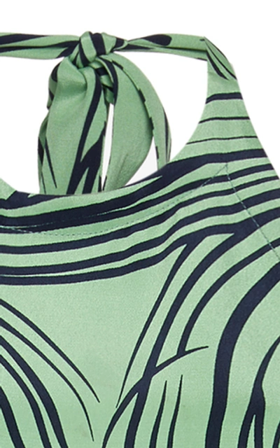 Shop Tibi Printed Halterneck Silk Jumpsuit In Green