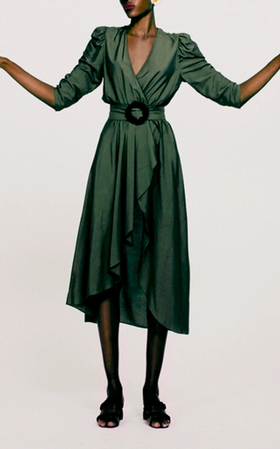 Shop Adriana Degreas Ruffled Wrap Dress In Green