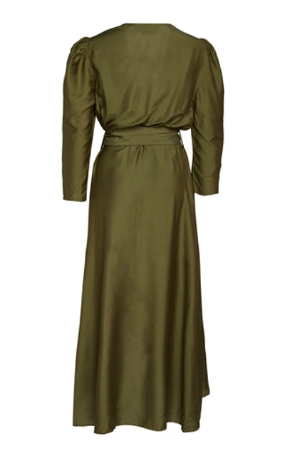 Shop Adriana Degreas Ruffled Wrap Dress In Green