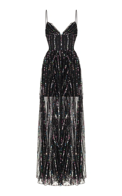 Shop Rasario Women's Sequined Tulle Maxi Gown In Black